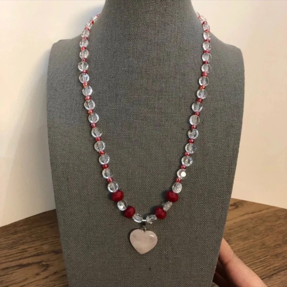 3/$25** Clear And Red Beads String Necklace NWOT